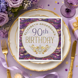 紫と金の宝石の層 90歳の誕生日 スタンダードランチョンナプキン
