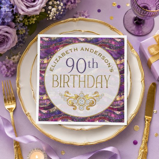 紫と金の宝石の層 90歳の誕生日 スタンダードランチョンナプキン