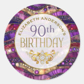 紫と金の宝石の層 90歳の誕生日 ラウンドシール (正面)