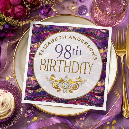 紫と金の宝石の層 98歳の誕生日 スタンダードランチョンナプキン