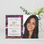 紫と金の宝石ストラータ 18歳の誕生日写真 招待状 (スタンド正面)