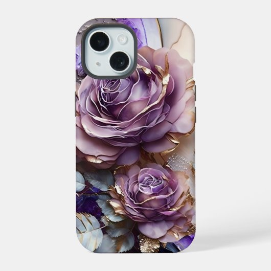 紫と金の巨大なバラ  iPhone 15ケース (裏面)