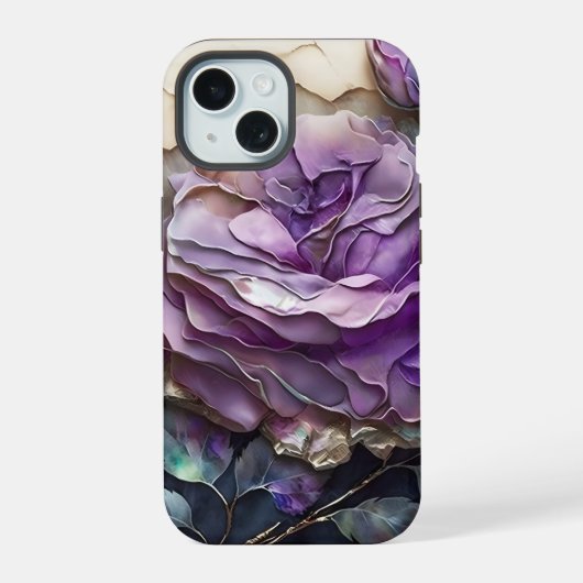 紫と金の巨大なバラ  iPhone 15ケース (裏面)