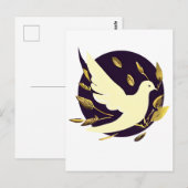 紫と金の平和の鳩 ポストカード (正面/裏面)