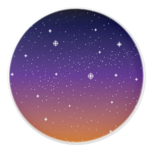紫と金の星空の夕焼けの空 セラミックノブ (正面)