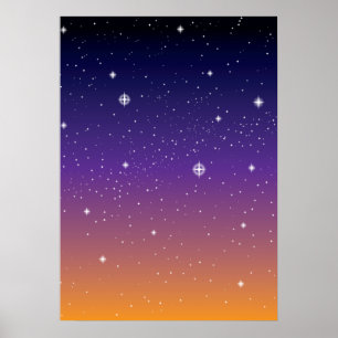 紫と金の星空の夕焼けの空 ポスター