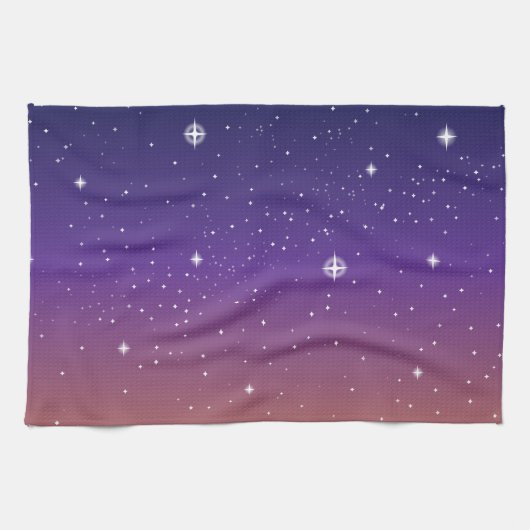 紫と金の星空の夕焼け空 キッチンタオル (横)