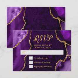 紫と金の瑪瑙マーブルRSVP 出欠カード