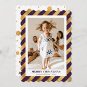 紫と金の箔の写真メリーモダンクリスマス シーズンカード (正面/裏面)