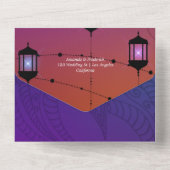 紫と金の箔アラビア結婚の全てが一つになる オールインワン招待状 (裏面)