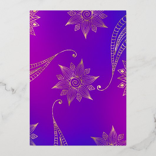 紫と金の箔アラビア結婚の 箔招待状 (裏面)