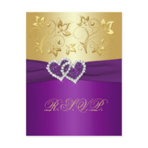紫と金の花の返信カード
