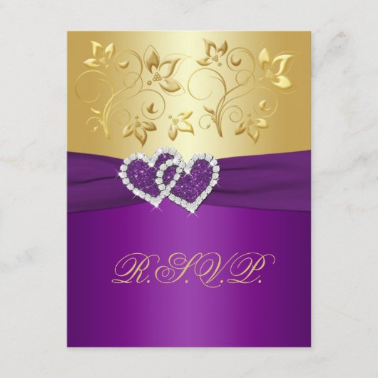 紫と金の花の返信カード 出欠カード (正面)