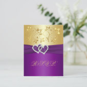 紫と金の花の返信カード 出欠カード (スタンド正面)