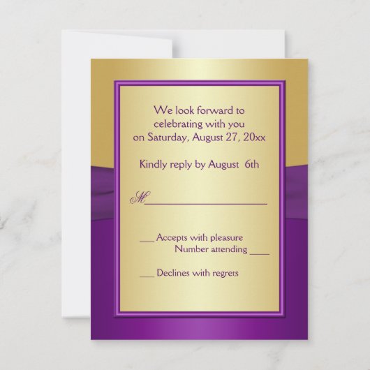 紫と金の花の返信カード 出欠カード (裏面)