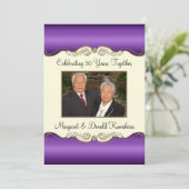 紫と金の50周年記念写真 結婚50周年 招待状 (スタンド正面)