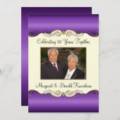 紫と金の50周年記念写真 結婚50周年 招待状 (正面/裏面)
