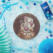 紫と金ゴールドお祝い ペーパープレート (パーティー)