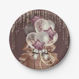 紫と金ゴールドお祝い ペーパープレート