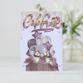 紫と金ゴールドお祝い 招待状 (スタンド正面)