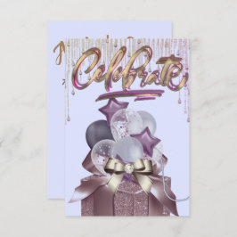 紫と金ゴールドお祝い 招待状