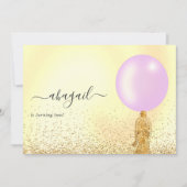 紫と金ゴールドとピンクの誕生日パーティーの招待 招待状 (正面)