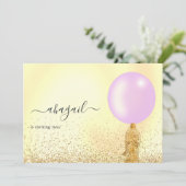 紫と金ゴールドとピンクの誕生日パーティーの招待 招待状 (スタンド正面)