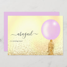 紫と金ゴールドとピンクの誕生日パーティーの招待