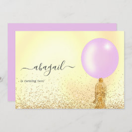 紫と金ゴールドとピンクの誕生日パーティーの招待 招待状
