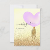 紫と金ゴールドとピンクの誕生日パーティー 招待状 (正面)