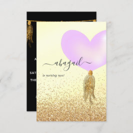 紫と金ゴールドとピンクの誕生日パーティー 招待状