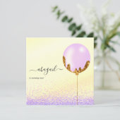 紫と金ゴールドとピンクの誕生日パーティー 招待状 (スタンド正面)