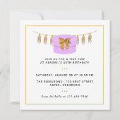 紫と金ゴールドとピンクの誕生日パーティー 招待状 (裏面)