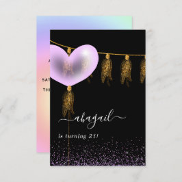 紫と金ゴールドと黒の誕生日パーティーの招待 招待状