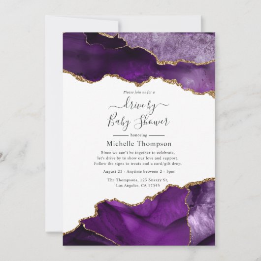 紫と金ゴールドのアガテドライブによるシャワー招待状 招待状 (正面)