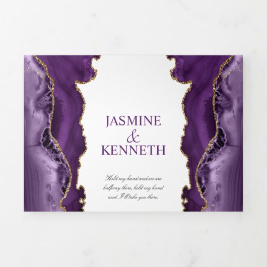 『紫と金ゴールドのアゲ結婚ート』 三つ折り招待状 (カバー)
