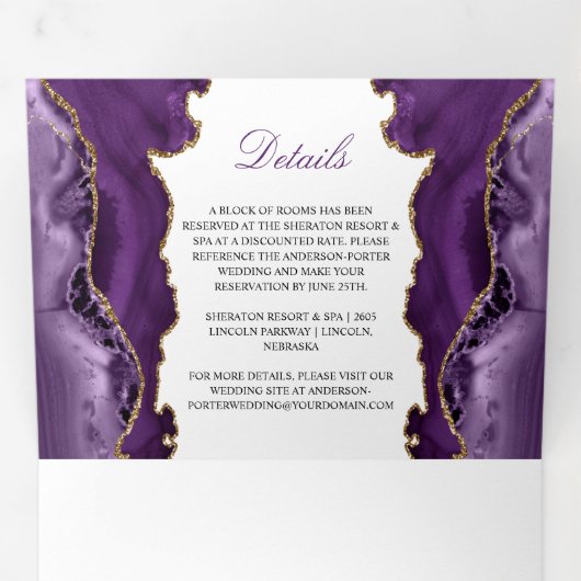 『紫と金ゴールドのアゲ結婚ート』 三つ折り招待状 (内部最初)