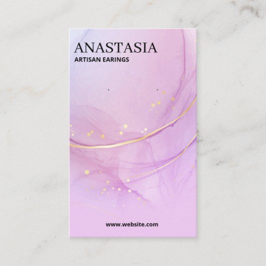 紫と金ゴールドのインクイヤリングカード 名刺 (正面)
