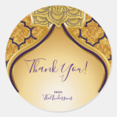 紫と金ゴールドのインディアンアラビアンモロッコパーティーの好意 ラウンドシール (正面)