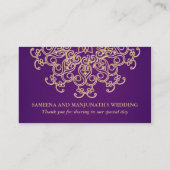 紫と金ゴールドのインディアンインスパイア座席座席表 プレイスカード (裏面)