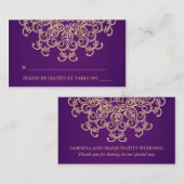 紫と金ゴールドのインディアンインスパイア座席座席表 プレイスカード (正面/裏面)