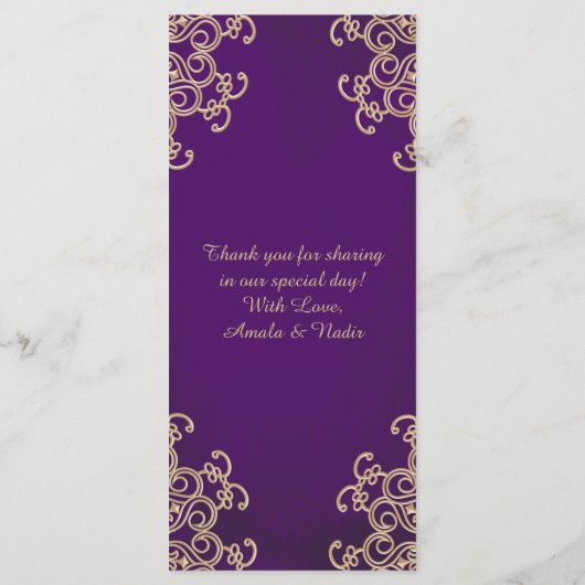 紫と金ゴールドのインディアンスタイルカード メニュー (裏面)