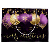 紫と金ゴールドのオーナメントバウブルクリスマス ラージペーパーバッグ (裏面)