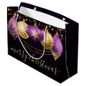 紫と金ゴールドのオーナメントバウブルクリスマス ラージペーパーバッグ (裏面アングル)