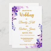 紫と金ゴールドのカスタマイズ可能な春の結婚式 招待状 (正面/裏面)