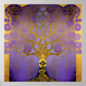 紫と金ゴールドのクリムトツリースタイルアート ポスター (正面)