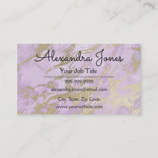 紫と金ゴールドのグリッターと輝く大理石 名刺 (裏面)