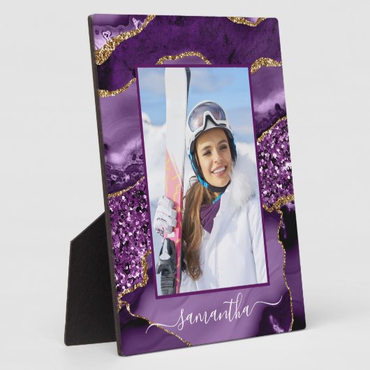 紫と金ゴールドのグリッターのエレガントゲート名の写真 フォトプラーク (側面)