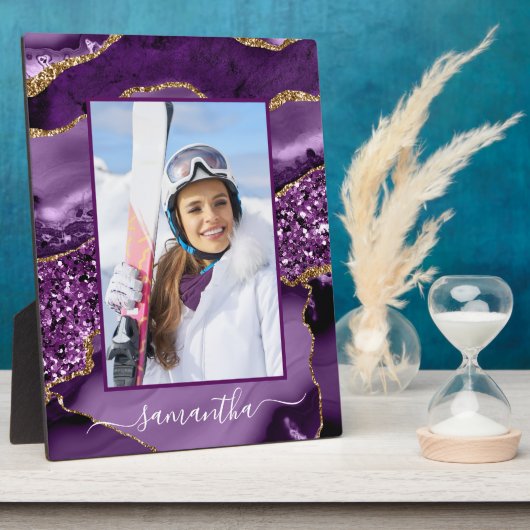 紫と金ゴールドのグリッターのエレガントゲート名の写真 フォトプラーク (側面)