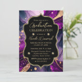 紫と金ゴールドのグリッターアルコールインクの卒業 招待状 (スタンド正面)